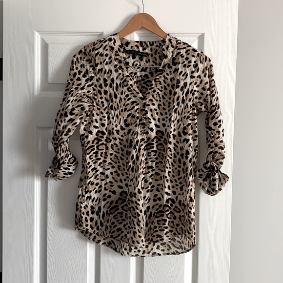 Leopard Print Zara Blouse Sz Small - Picture 1 of 8